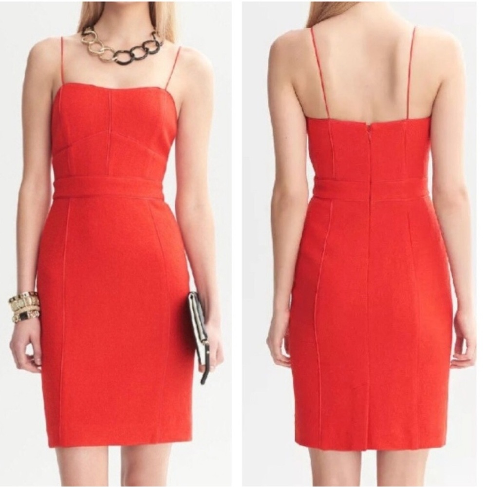 NWT Banana Republic New Vermillion Red Pink Corset Mini Sheath Slip Dress - 8